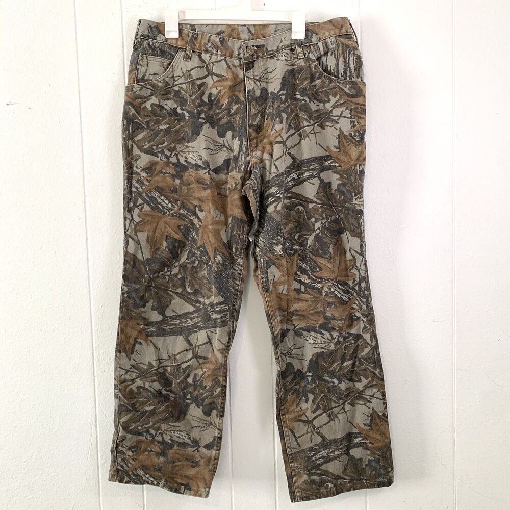 Vtg Cabelas Mens 38 X 30 Pants Denim Leaf Camo Real Tree Hunting USA